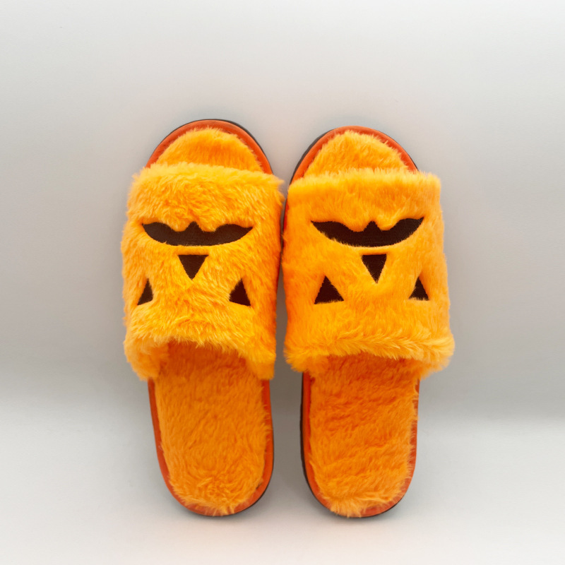 Womens Slippers 2023 Fashion Fur Fluffy Warm Cotton Winter Slippers Pumpkin Halloween Slippers