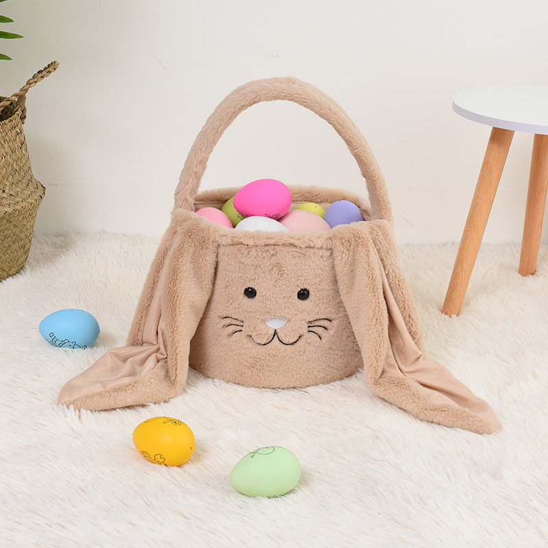 Custom Easter Day Easter Bucket Soft Long Rabbit Ears Bunny Eggs Cute Candy Gifts Storage Tote Bags Plush Easter Basket