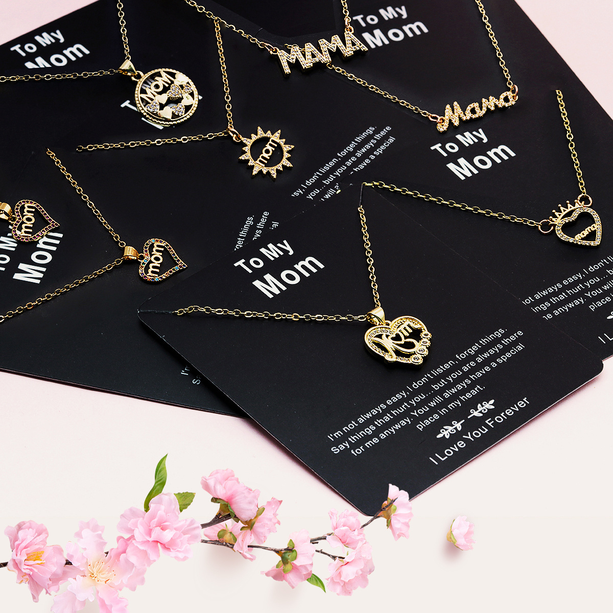 Women Varied style Zircon Love MOM Mama Letter Charm Pendant  Zircon Necklace Gold-plated Copper Chain Mother's Day gift