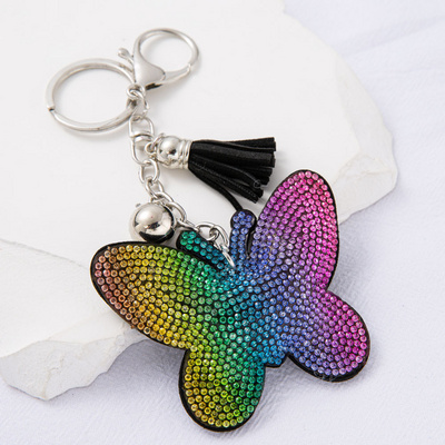 Butterfly Fringe Keychain Hot Diamond Butterfly Key Chain Bag Hanging Ornament Creative Diamond Keychain