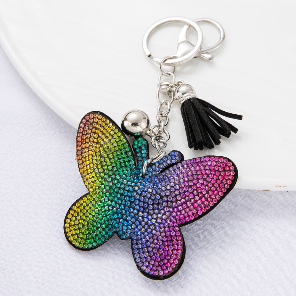 Butterfly Fringe Keychain Hot Diamond Butterfly Key Chain Bag Hanging Ornament Creative Diamond Keychain