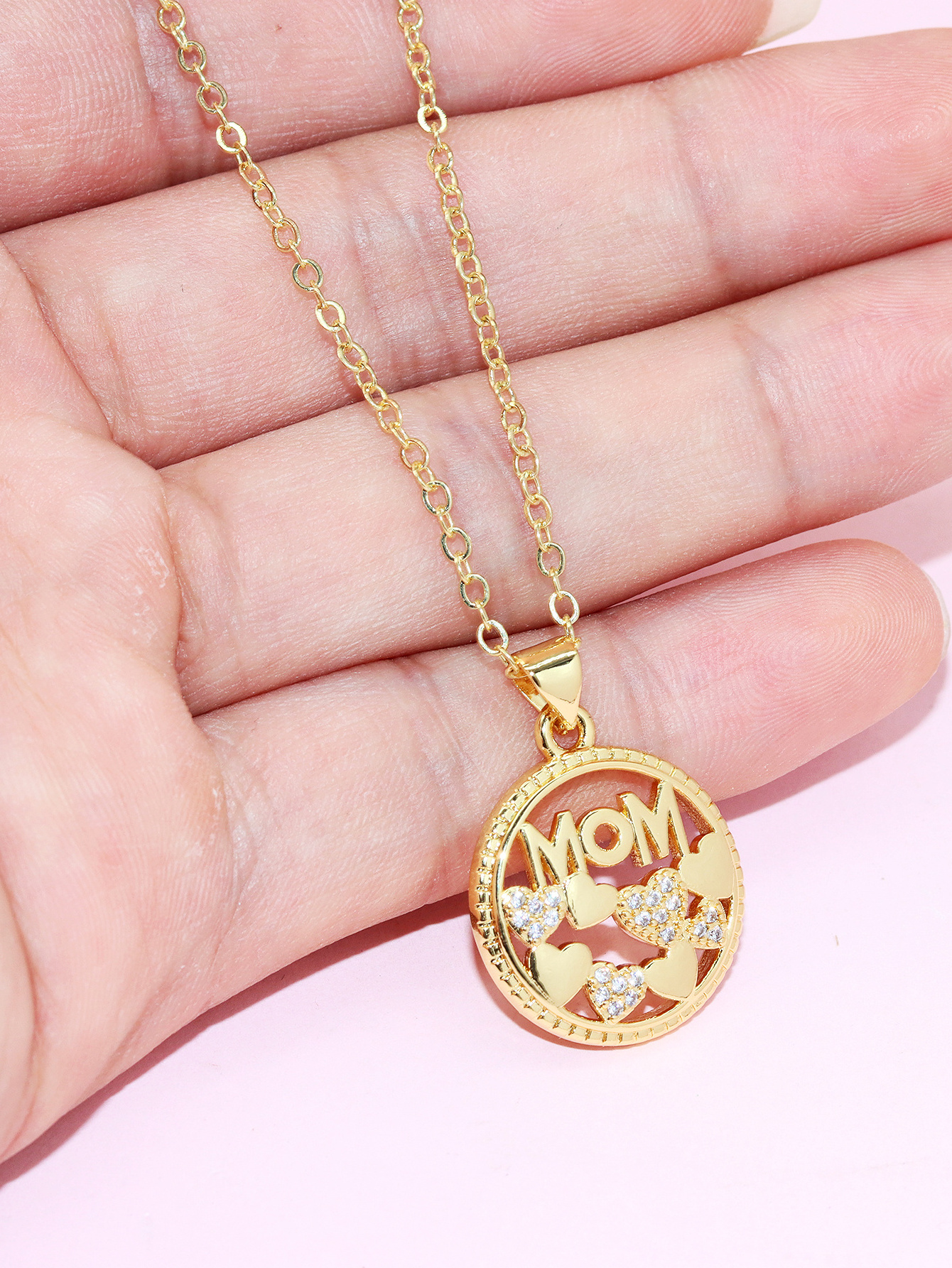 Women Varied style Zircon Love MOM Mama Letter Charm Pendant  Zircon Necklace Gold-plated Copper Chain Mother's Day gift