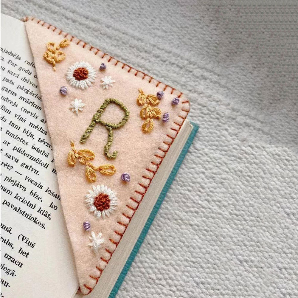 Personalized Custom Handmade Embroidered Corner Bookmark Hand Stitched A-Z Letter Felt Bookmarks