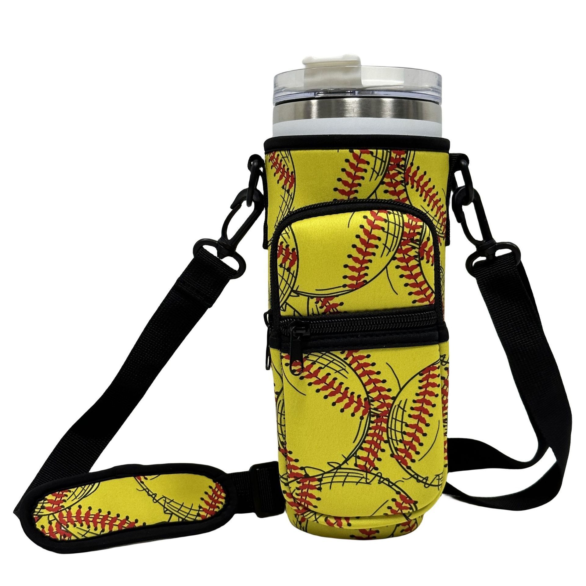 Trendy Adjustable Strap Neoprene 40Oz Water Bottle Carrier Sleeve Pouch Tumbler Cup Holder Sling Bag With Zipper Phone Pocket