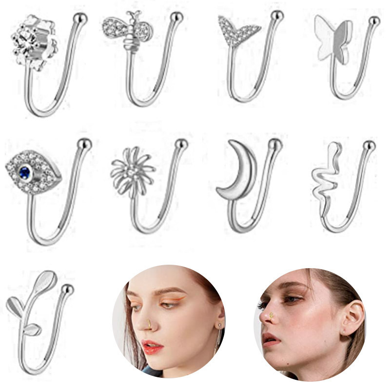 JB Piercing Sexy Jewelry African Puncture Nose Clip Blue Evil Eye Nose Cuff Fake Nose Rings For Women