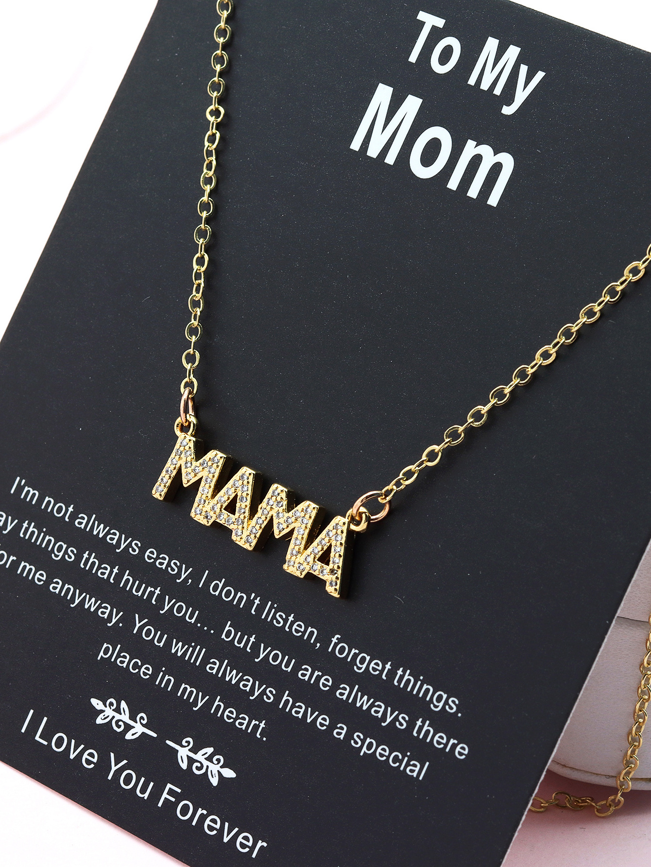 Women Varied style Zircon Love MOM Mama Letter Charm Pendant  Zircon Necklace Gold-plated Copper Chain Mother's Day gift