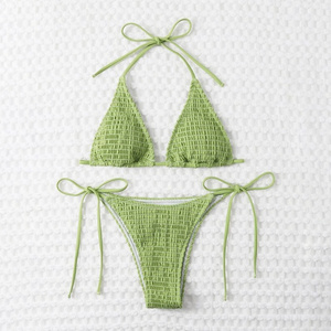 Green Wrinkle Fashion Seksi Beach Girls Micro Thong Swimwear Sexy Mature Women Extreme Bikini 2 Piece High Waist Swimsuit