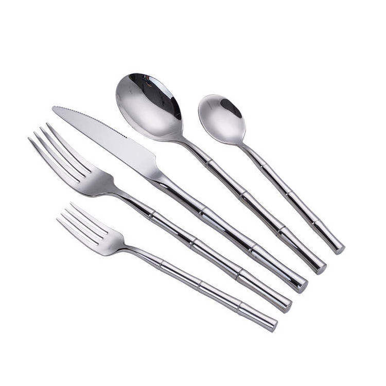 Hot Sale 304 Stainless Steel Bamboo Handle Cutlery Set Knife Fork Spoon Silverware Wedding Flatware Set