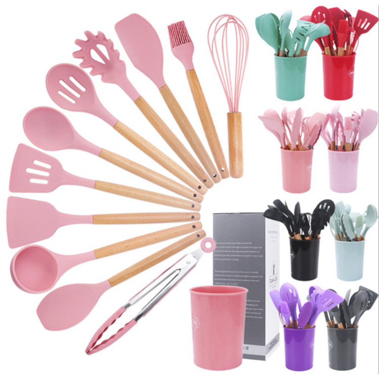 12-piece silicone cookware, nylon cookware with wooden handle, silicone baking tool