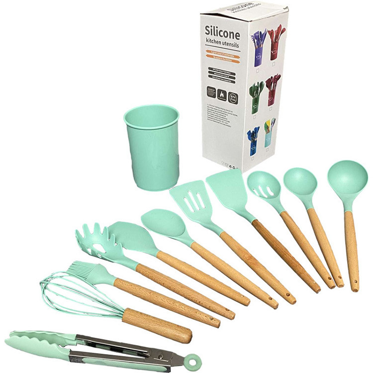 12-piece silicone cookware, nylon cookware with wooden handle, silicone baking tool