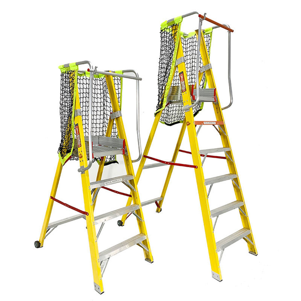 330lbs 4 Step Portable Fiberglass Platform Ladder Folding Industrial Fiberglass Podium Ladders For Sale