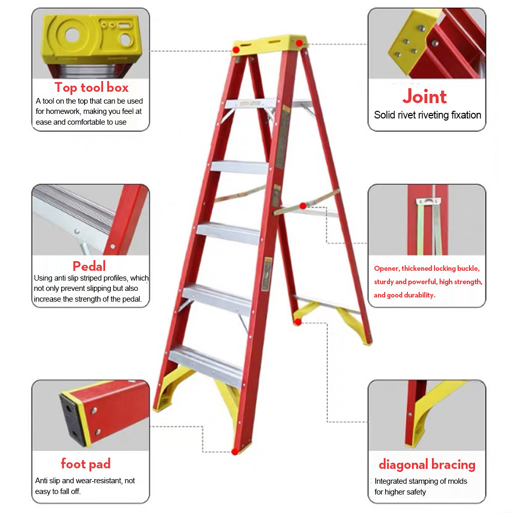 330lbs 4 Step Portable Fiberglass Platform Ladder Folding Industrial Fiberglass Podium Ladders For Sale