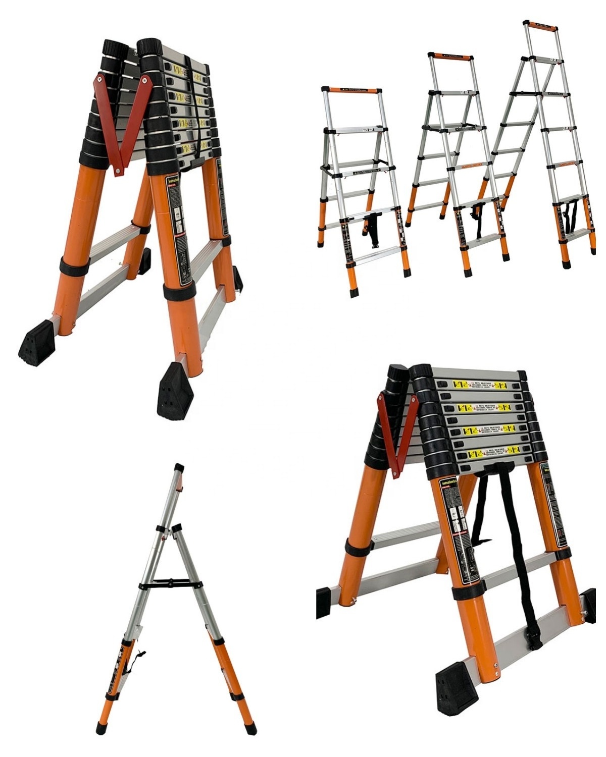 Outdoor Use Telescopic Step Bamboo Joint Ladder Multifunctional Double Sided Folding Extension Aluminum Ladder