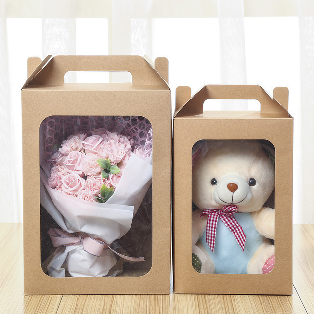 Wholesale Custom Flower PVC Transparent Window Bag Flower Gift Boxes Hand Bags Wedding Packaging Rose Flower Bouquet Box