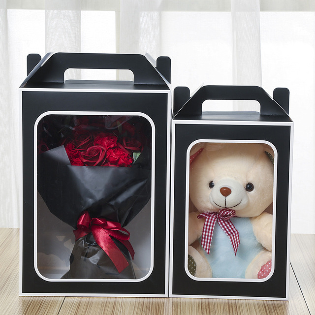 Wholesale Custom Flower PVC Transparent Window Bag Flower Gift Boxes Hand Bags Wedding Packaging Rose Flower Bouquet Box