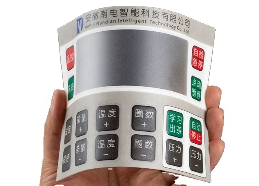 Custom 3M Plastic Polyester Material Equipment Switch Label Embossed Control Panel Sticker With Push Buttons