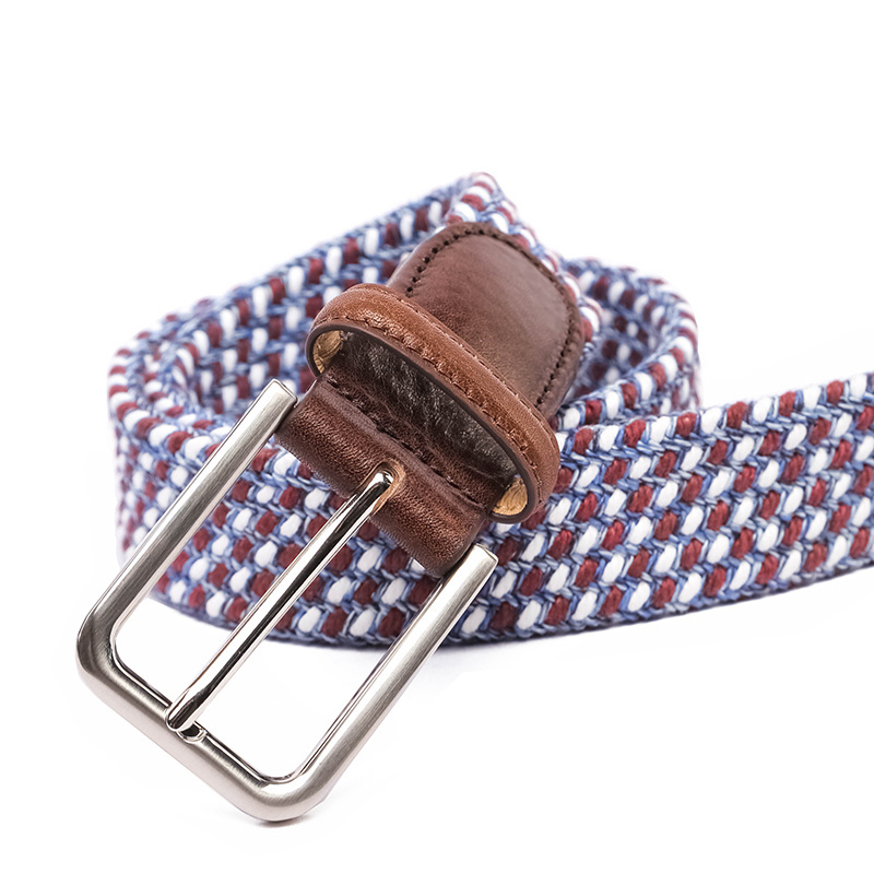 superior quality fabric woven with stretched  leather belt mens  belt silver  buckle men custom belt buckles leather