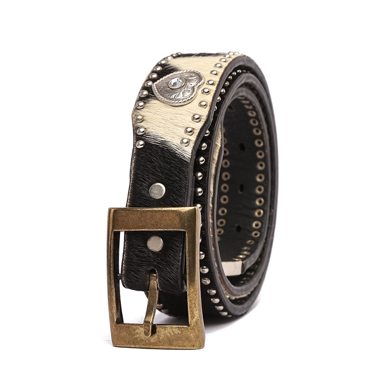 Premium Western Rhinestone Belt Horse Hair Belt Cowhide Leather Studded crystal Concho Belt for Women Men