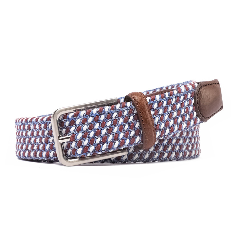 superior quality fabric woven with stretched  leather belt mens  belt silver  buckle men custom belt buckles leather