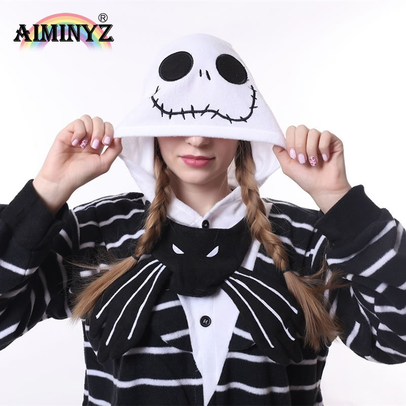 AIMINYZ ODM Adult Pajamas Polar Fleece Customize Cartoon Pajamas For Women Hoodie Onesie Stripe Black  Sleepwear Animal Costume