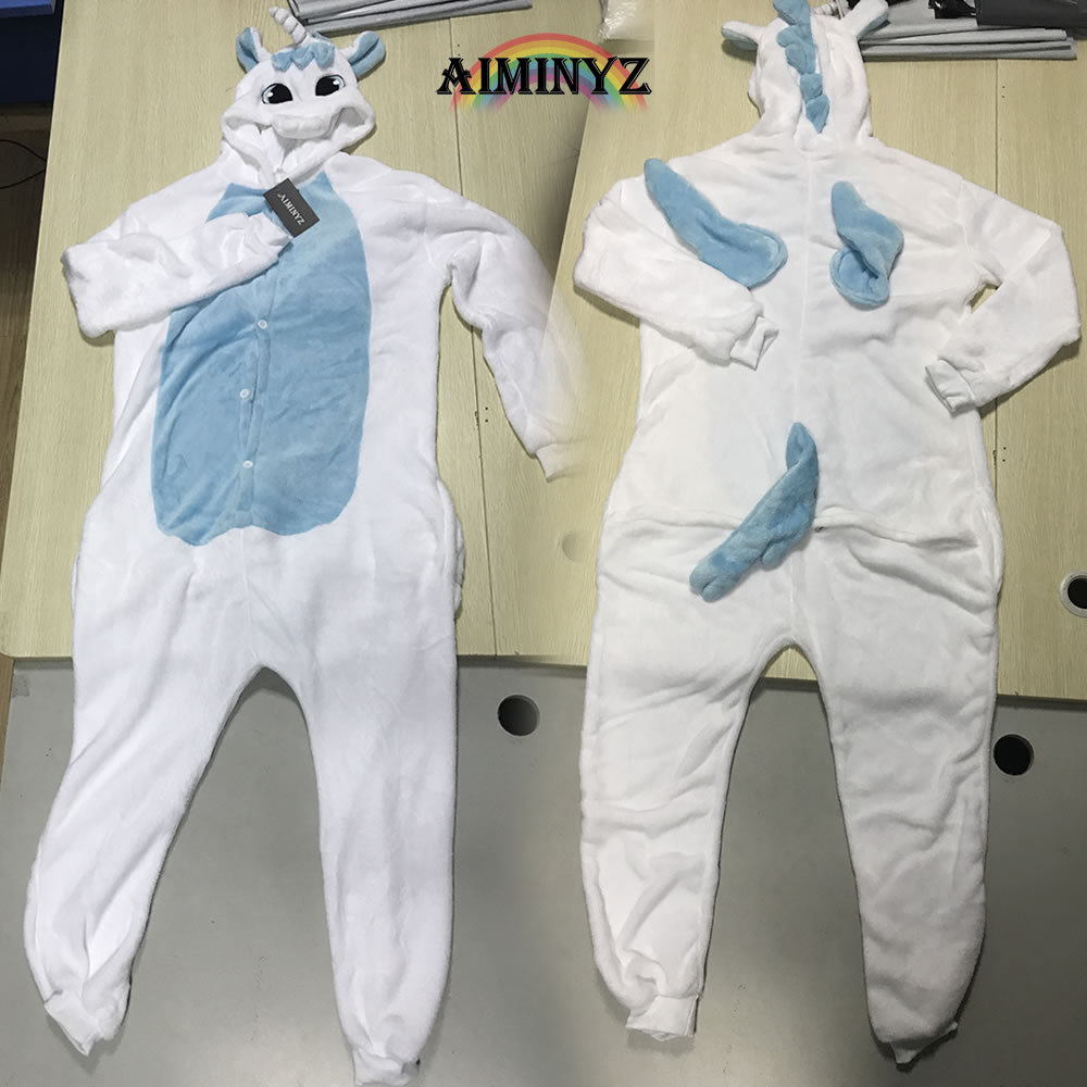 AIMINYZ Newest Wholesale Unisex Winter Animal Flannel Onesie Velvet Pajamas Set Cartoon Sleepwear for Woman Kids Pijama Unicorn