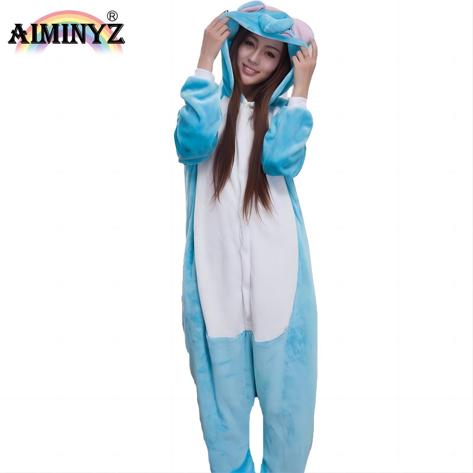 AIMINYZ Wholesale High Quality Toilet Version Polar Flannel Elephant Adult Onesie Sleepwear Child Cartoon Animal Winter Pajamas