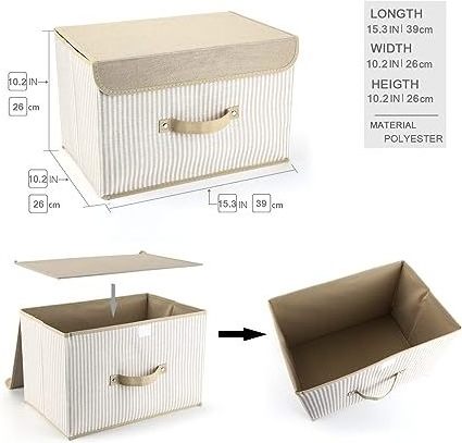 High Quality Extra Large Capacity Stripe Non-woven Fabric Foldable Storage Box with Lid Closet Organizer