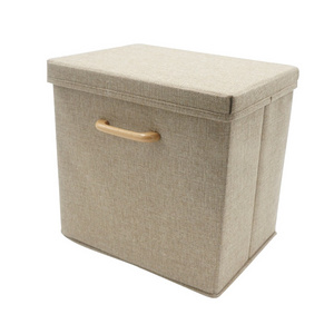 Small size multipurpose folding wardrobe underwear storage box with lid and wood handle