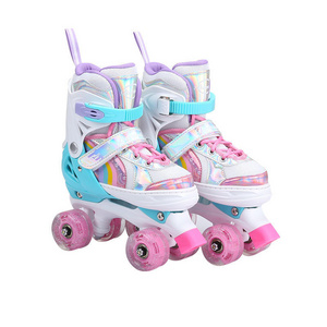 Best Gifts 4 size Adjustable Durable Rainbow LED Light up Roller Inline Skate Shoes for kids Girls Boys