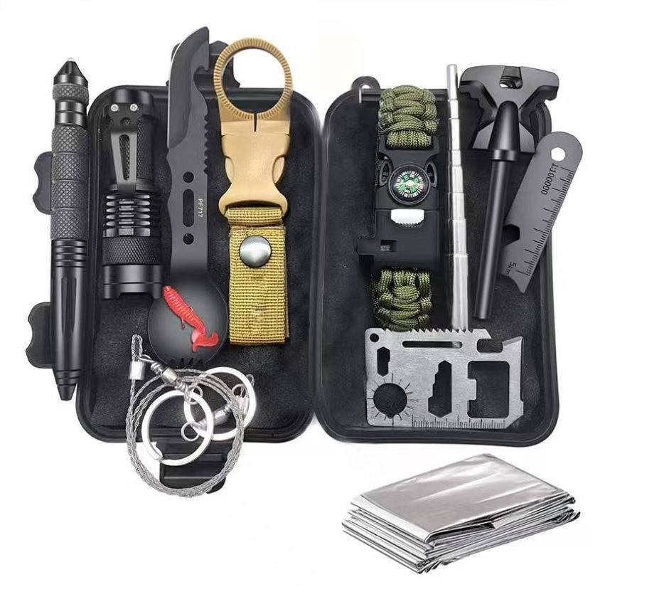 Survival Kit First Aid Kit Tactical Multi Tool Flashlight Blanket for Camping Hunting Travel tool set men'S gift