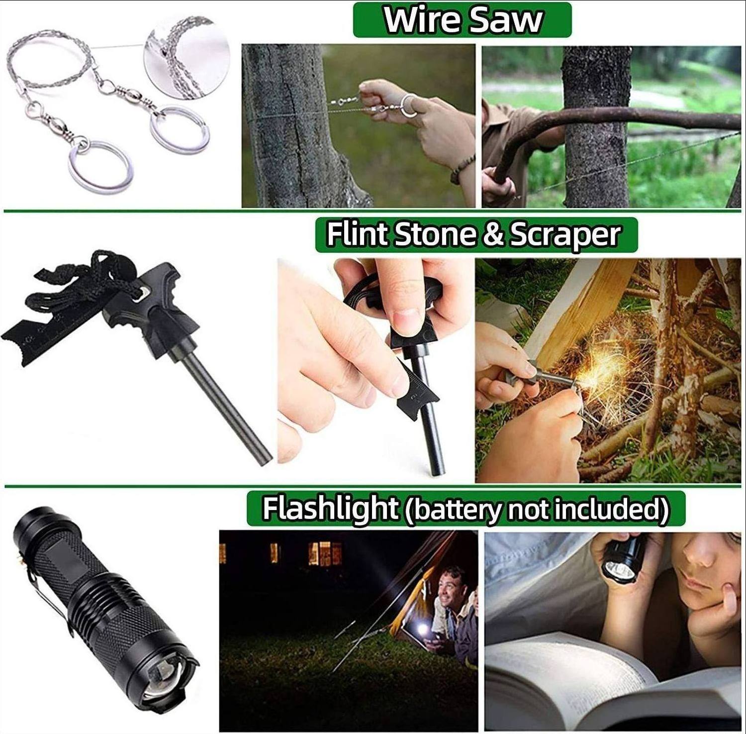 Survival Kit First Aid Kit Tactical Multi Tool Flashlight Blanket for Camping Hunting Travel tool set men'S gift