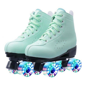 Wholesale Cheap Adult Professional Outdoor Two-Row Glitter Flashing Roller 4 Wheels PU Leather Roller Skates