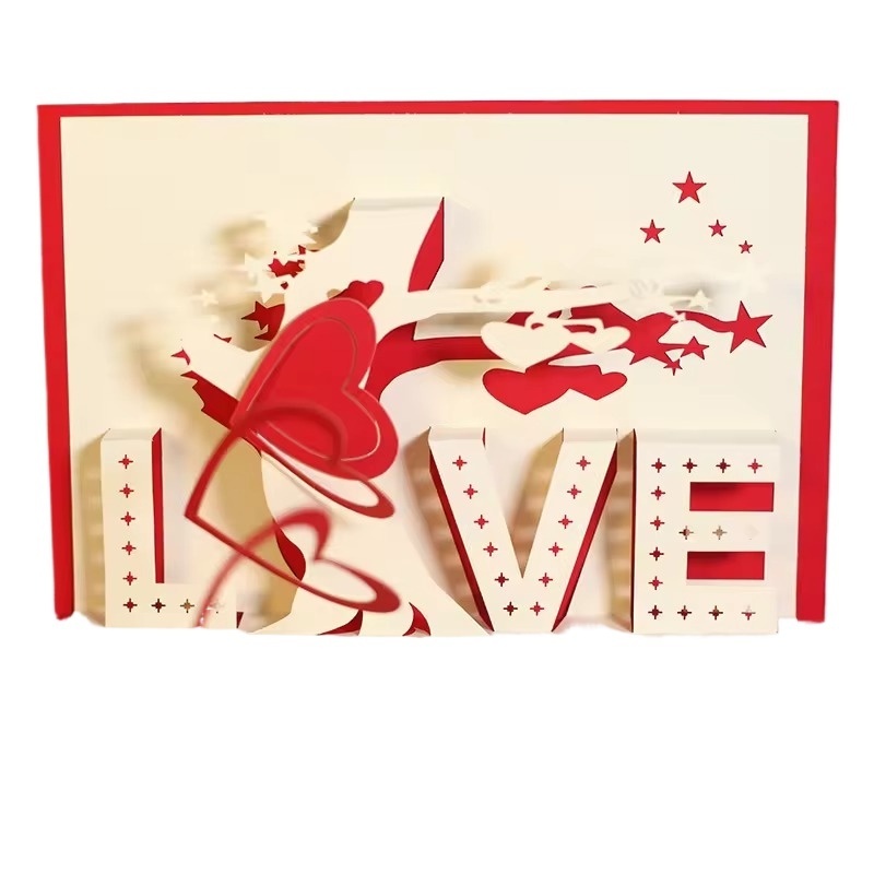 New Custom Handicraft Laser Cutting 3D Pop UP Greeting Card LOVE Valentine's Day Wedding Invitation Greeting Card