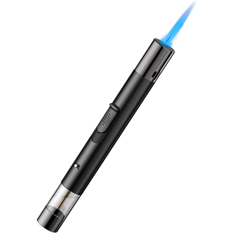 Factory Direct Supply Windproof Straight Blue Refillable Gas Flame Cigar Torch Lighter