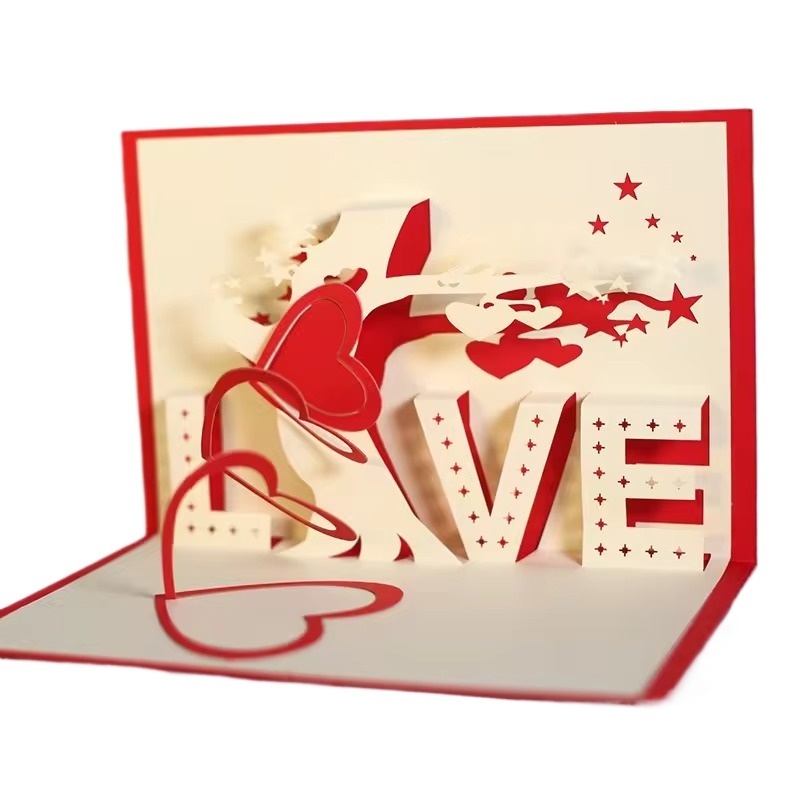 New Custom Handicraft Laser Cutting 3D Pop UP Greeting Card LOVE Valentine's Day Wedding Invitation Greeting Card