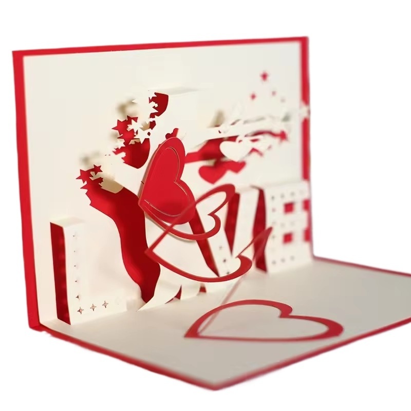 New Custom Handicraft Laser Cutting 3D Pop UP Greeting Card LOVE Valentine's Day Wedding Invitation Greeting Card