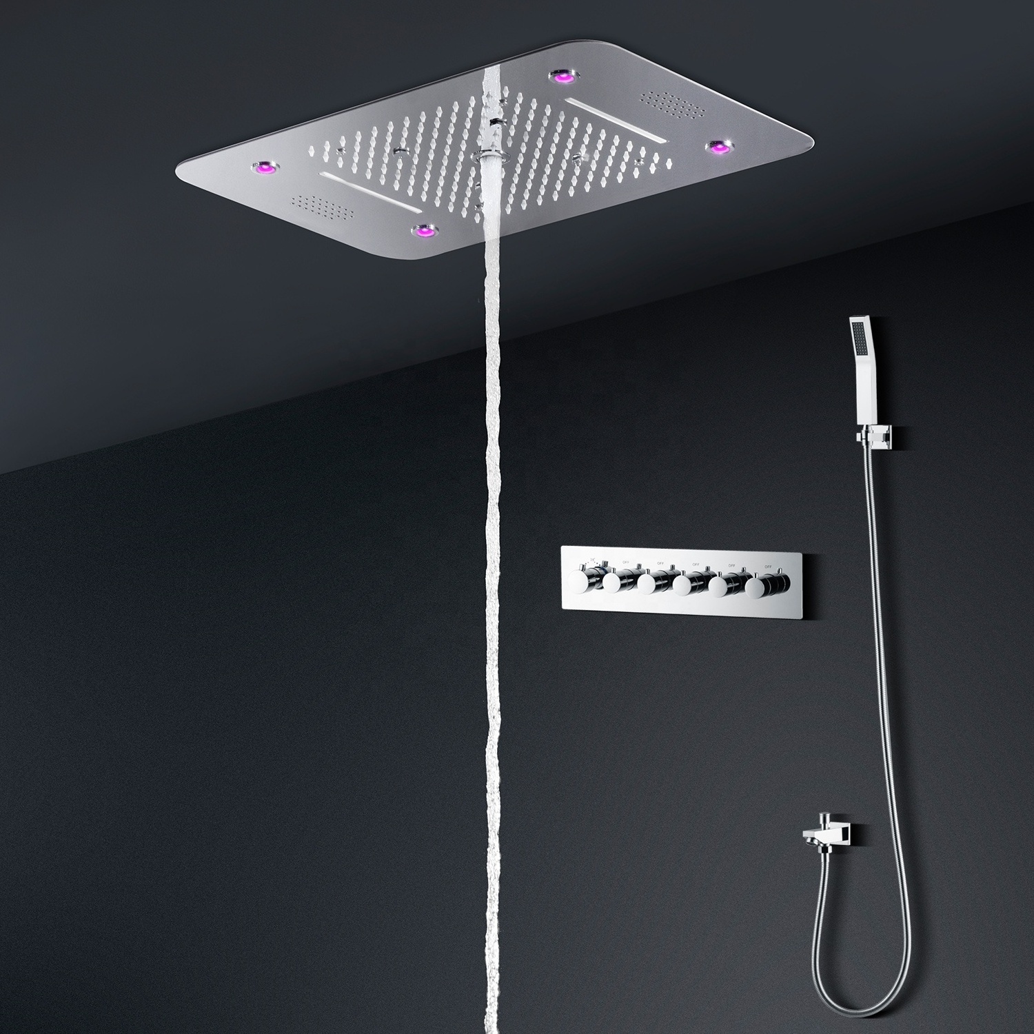 580*380 MM ceiling LED Music shower set stainless steel family hotel luxury bathroom rain mist water column waterfall spa shower