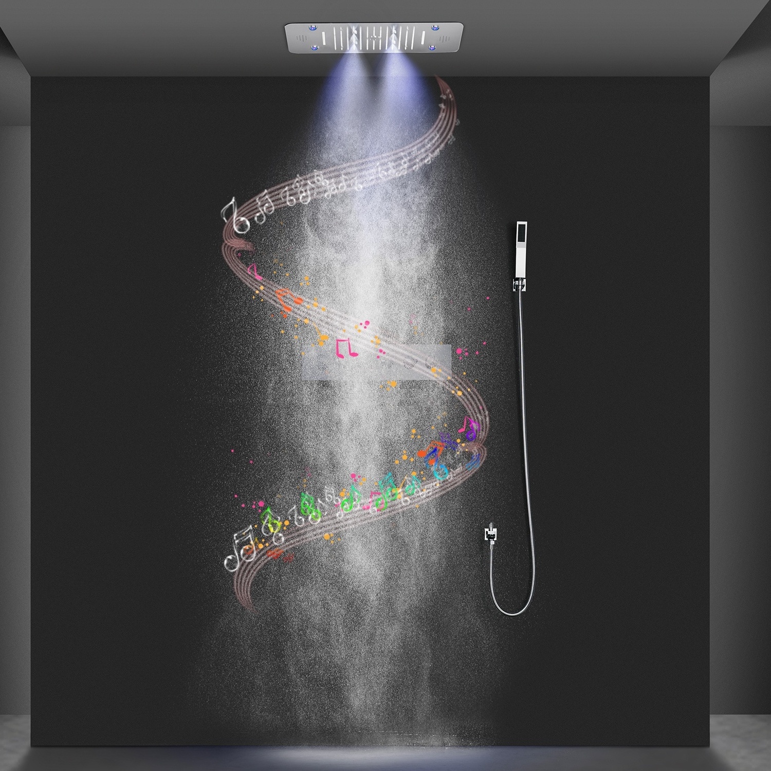 580*380 MM ceiling LED Music shower set stainless steel family hotel luxury bathroom rain mist water column waterfall spa shower