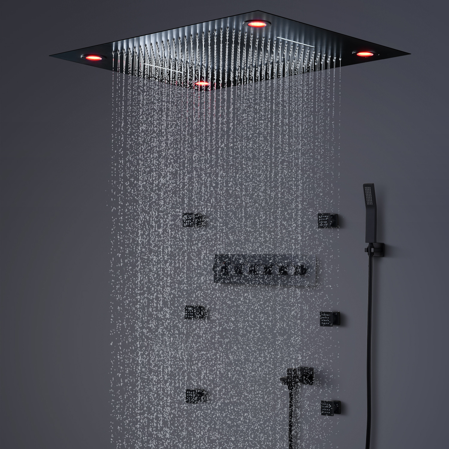 Luxury Bathroom Smart Shower Panel 600*600 mm Stainless Steel LED Music 4 Outlet Shower Valve Head Faucet Set