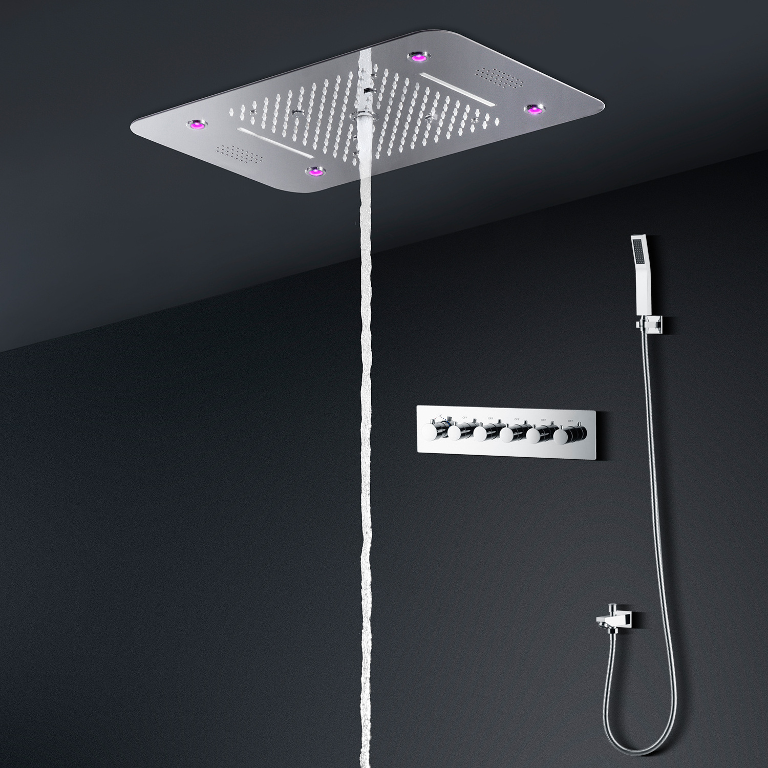 modern 580*380 MM ceiling LED Music shower set stainless steel family hotel luxury bathroom thermostat system spa shower head