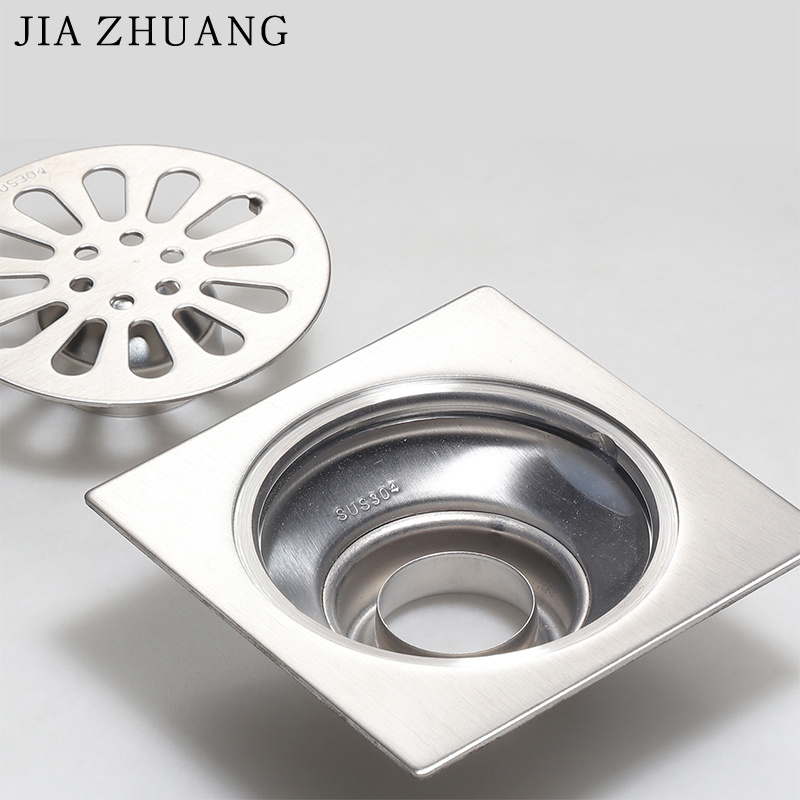 Bathroom and Balcony Floor Trap Drains Square Sanitary Floor Drain Stainless Steel Plate