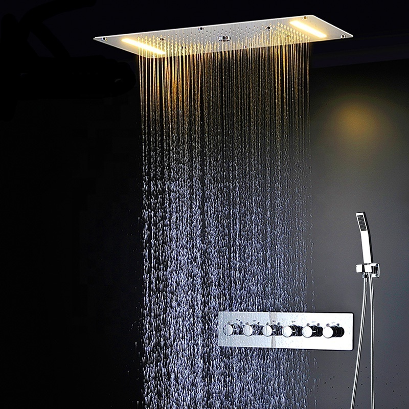 Newest Cheap Stainless Steel 5 Way Diverter Mixer Set led Rain Shower Head Hand Held Shower With Body SPA Massage Jets Set