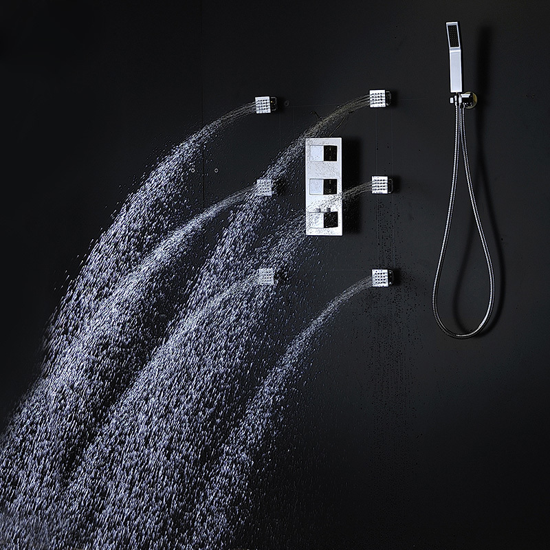 Rainfall Shower Heads Led Light with Temperature Spa Misty 500*500mm Ceiling Rain Shower Waterfall Massage Bathroom Showerheads