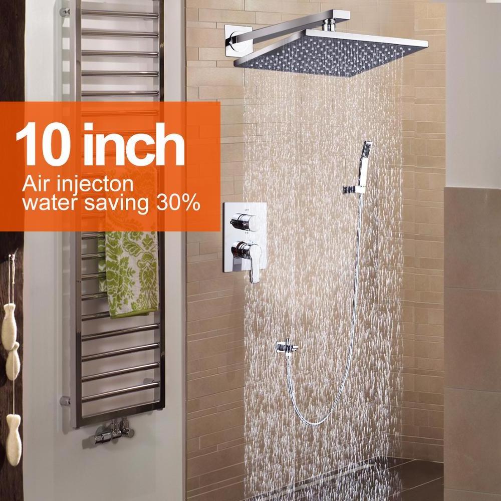 10 inches brass ss304 air pressure thermostatic chrome shower head set water saving 2 ways rainfall shower diverter kit