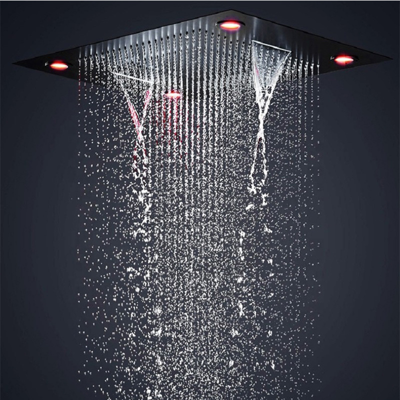 Brushed matt black bathroom rainfall shower Thermostatic large flow shower mixer in wall mounted rain concealed shower set