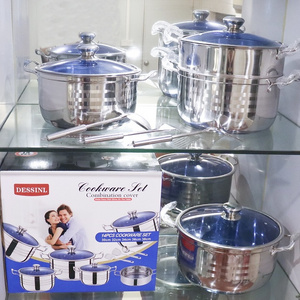 Stainless steel cookware set 14pcs big cookware sets with steamer Wide edge stainless steel cookware 30-38cm