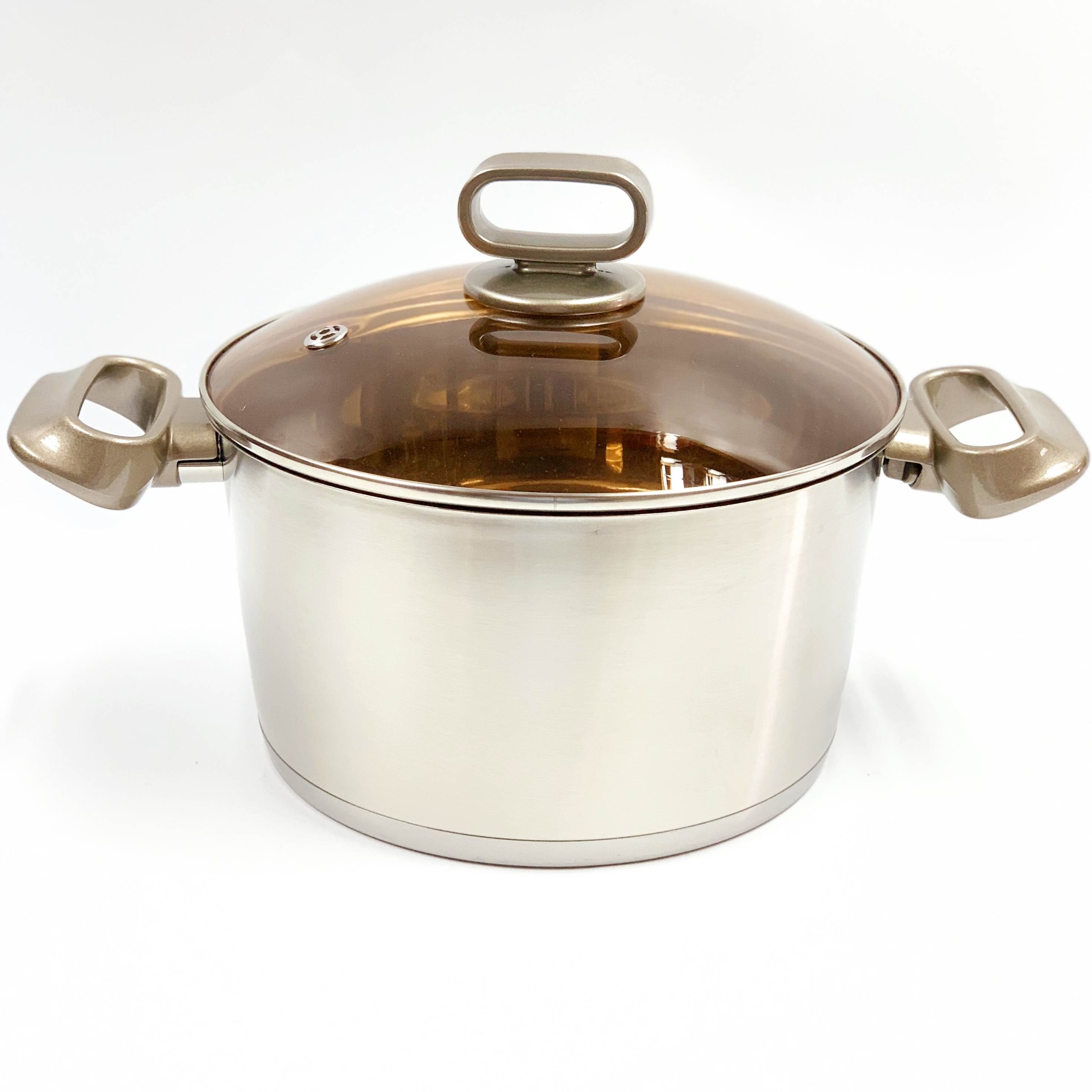 Korean style 10pcs stainless steel cookware sets brown glass lid cacerola cooking pot saucepan