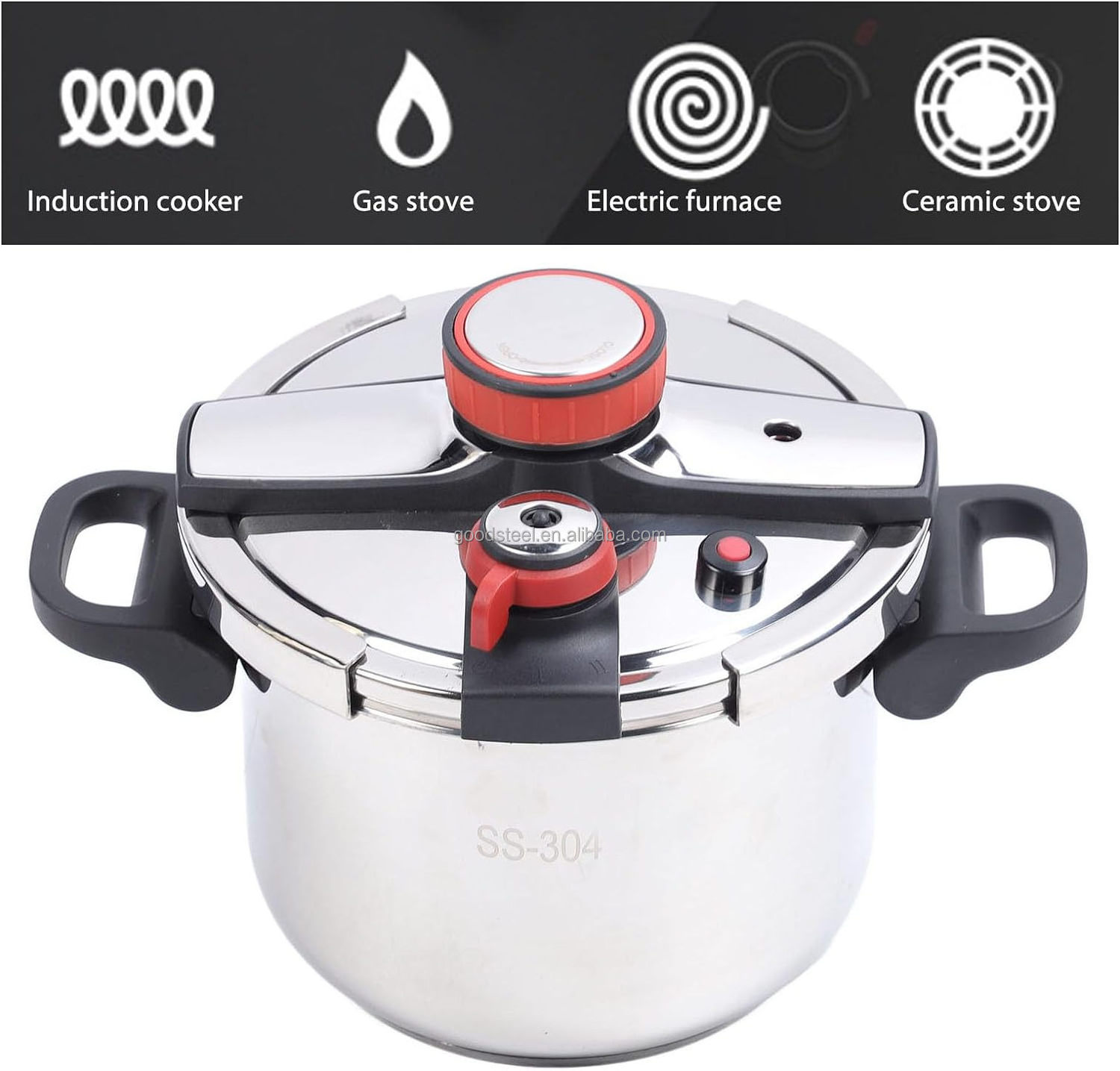 18/10 304 Stainless Steel Pot Tall Design with Foldable Handle 6.0L Capacity Pressure Cooker for Gas and Induction Stoves