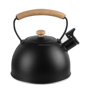 Minimalist Metal Whistle Tea Kettle with Wood Handle Induction-Ready Stovetop Kettle with Stainless Steel Construction