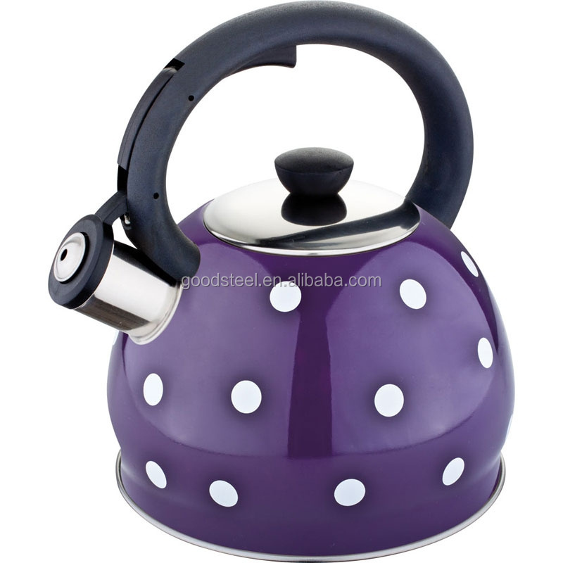 whistling kettle stainless steel kettle with Red color white dots coating decal whitling design